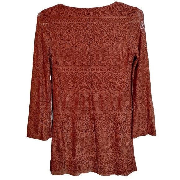 Charlotte Russe flare sleeve mini dress w/ lace overlay bronze color size medium - Picture 3 of 3